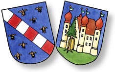 Die Wappen von Mortain und Thannhausen